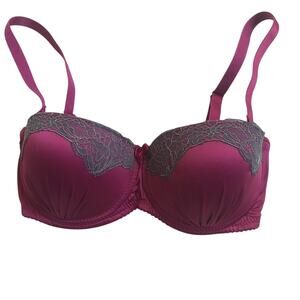 NBB Lingerie Purple Lace Demi Bra Removable Straps 32B Push Up Underwire